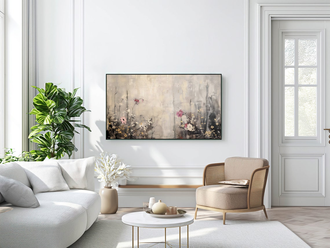 Minimal Neutral Wildflower Abstract Botanical Beige Art Poster - Image 2