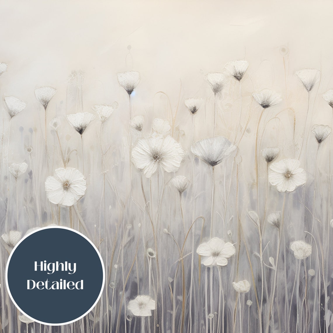 Neutral White Wildflower Field Minimalist Botanical Study Poster - Image 3