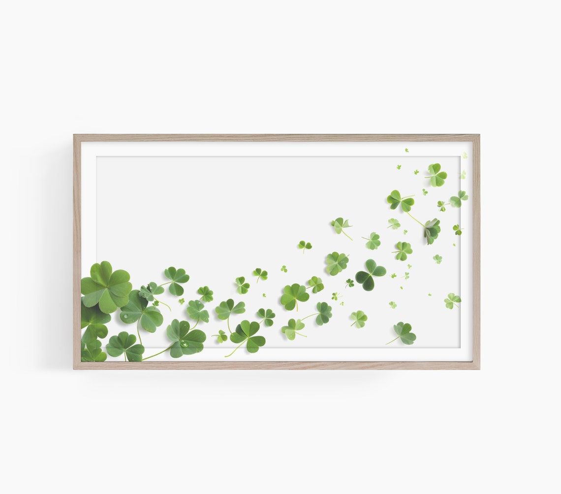 Fresh Scattered Green Clovers Minimal White Spring Art Poster