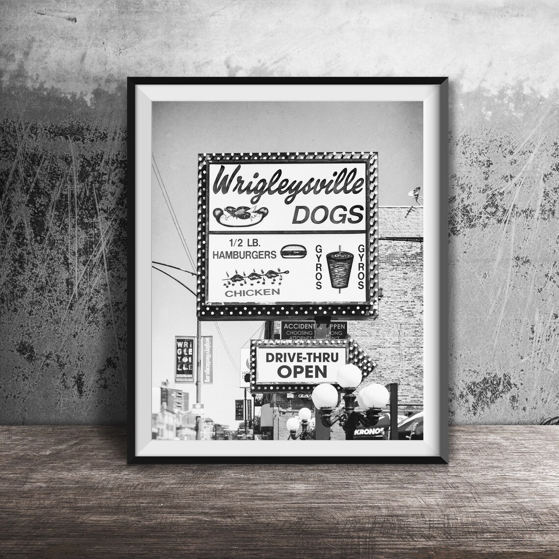 Wrigleysville Dogs Chicago Hot Dogs Gyros Drive-Thru Sign Poster - Image 2
