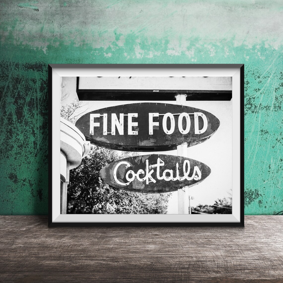 Fine Food Cocktails Vintage Red Neon Roadside Sign Photo Poster - Image 2