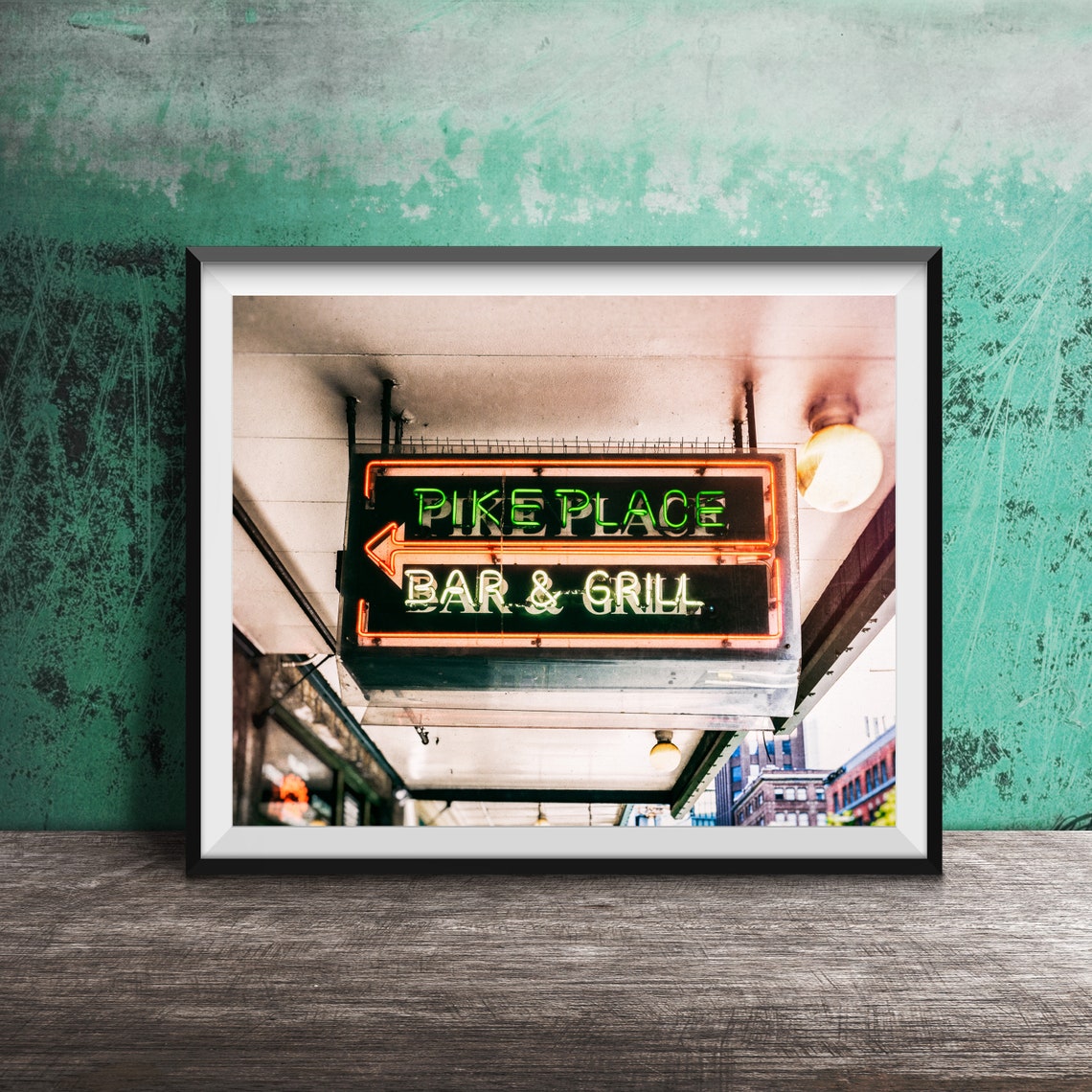 Pike Place Bar and Grill Neon Arrow Sign Seattle Market Poster
