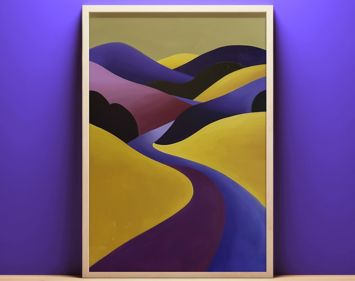 Minimalist Yellow Purple Abstract Mountain Modern Art Poster - Image 4