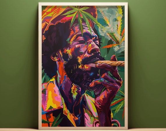 Ganja Smoking Rasta Man Vibrant Psychedelic Caribbean Pop Art Poster
