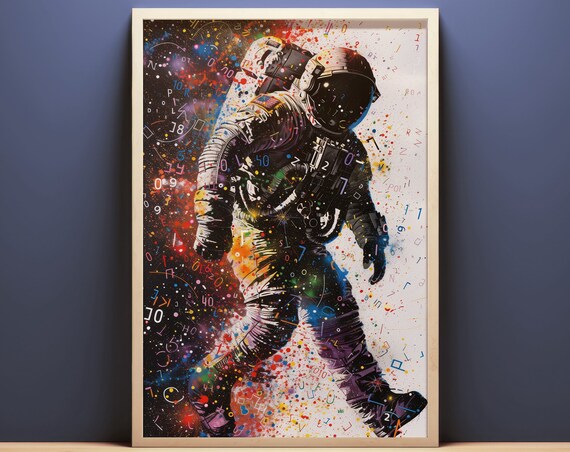 Astronaut Floating Cosmic Graffiti Space Numbers Pop Art Print