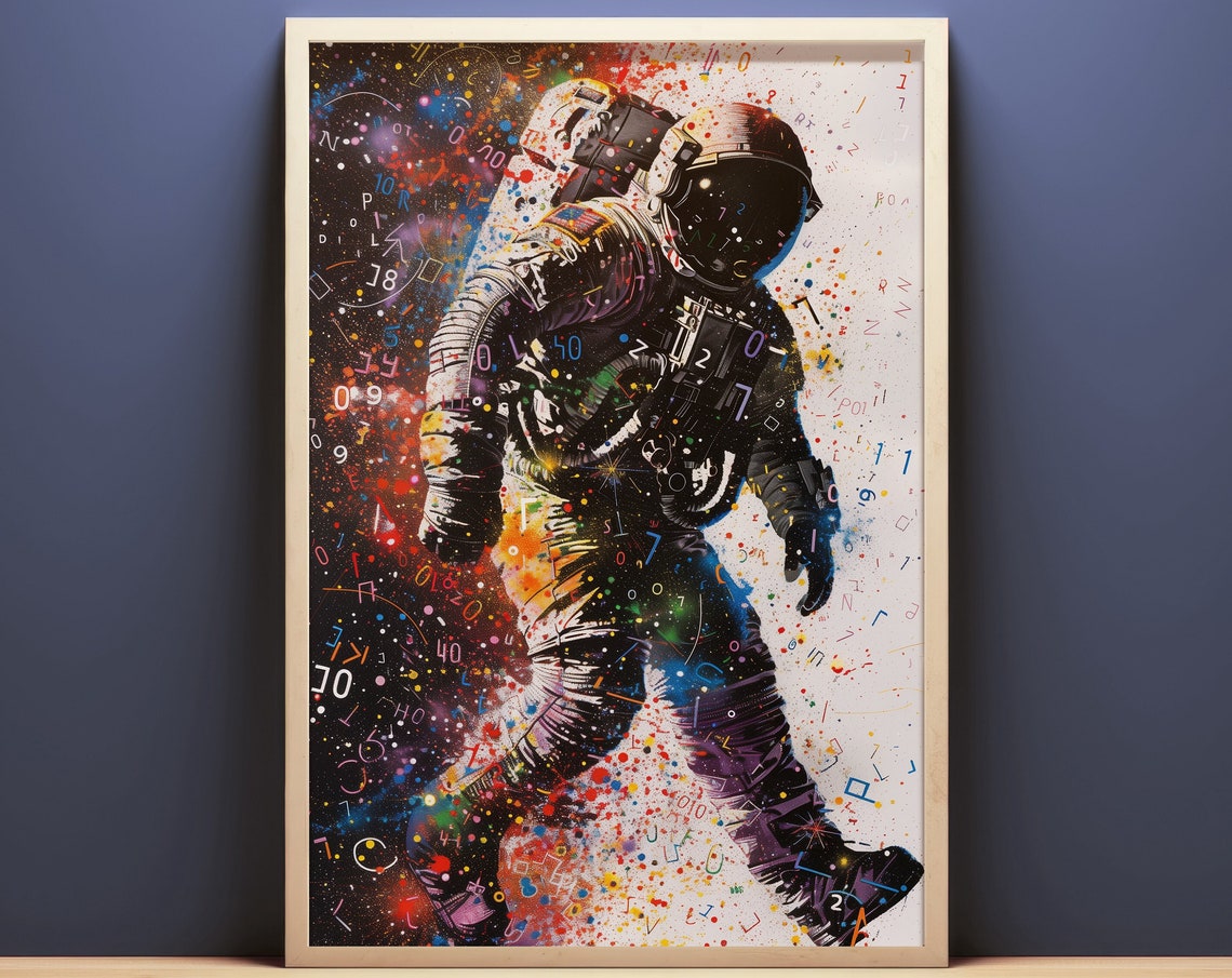 Astronaut Floating Cosmic Graffiti Space Numbers Pop Art Print