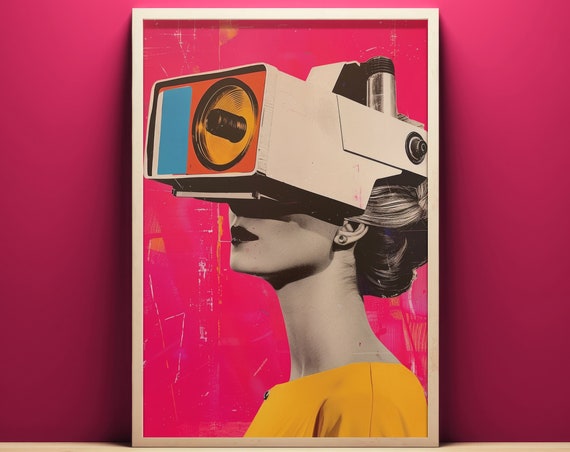 Vibrant Mid Century Pop Art Illustration Wall Art Surreal Retro Virtual Reality Poster Bold Unique Wall Decor