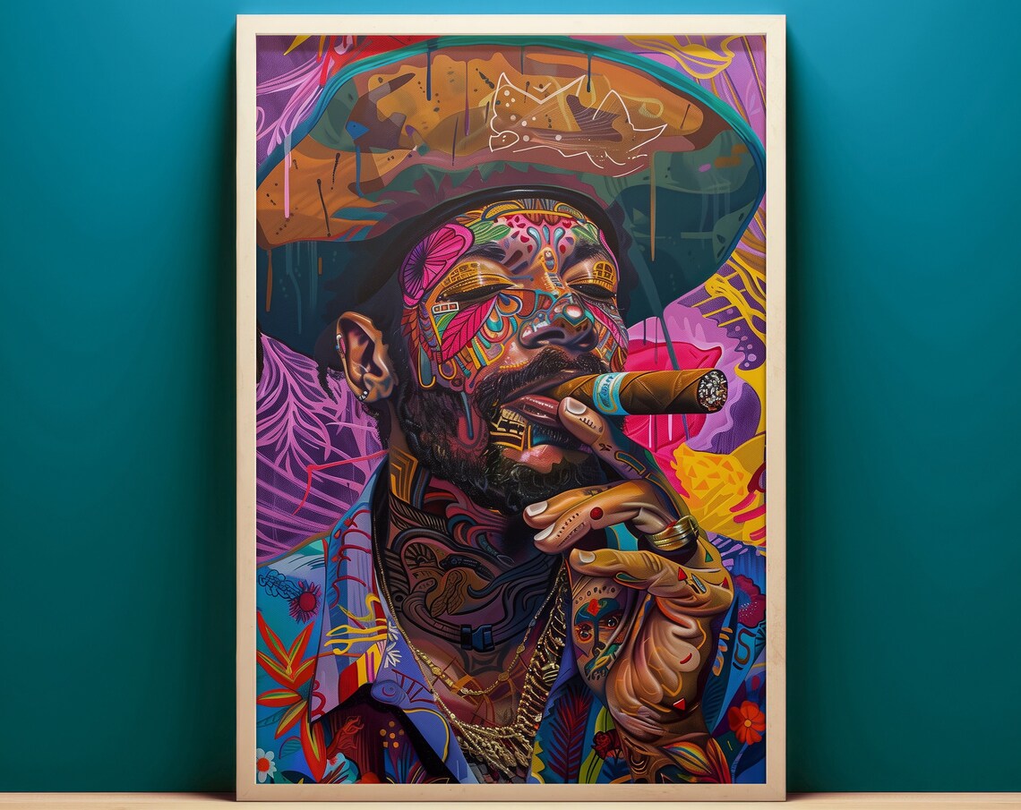 Cigar Smoking Pirate Poster, Preppy Maximalist Pop Surrealism