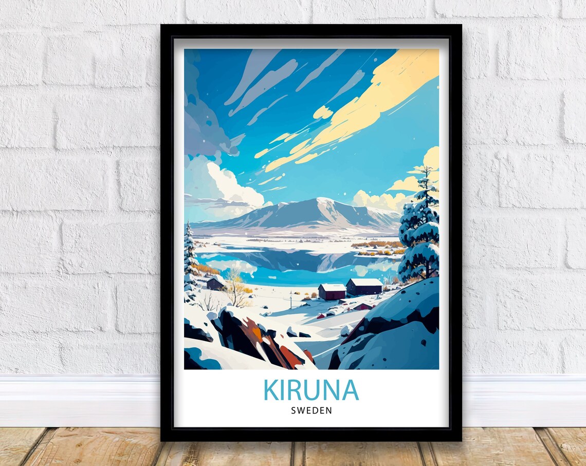 Kiruna Sweden Arctic Snow Village Lake Winter Vintage Travel Poster