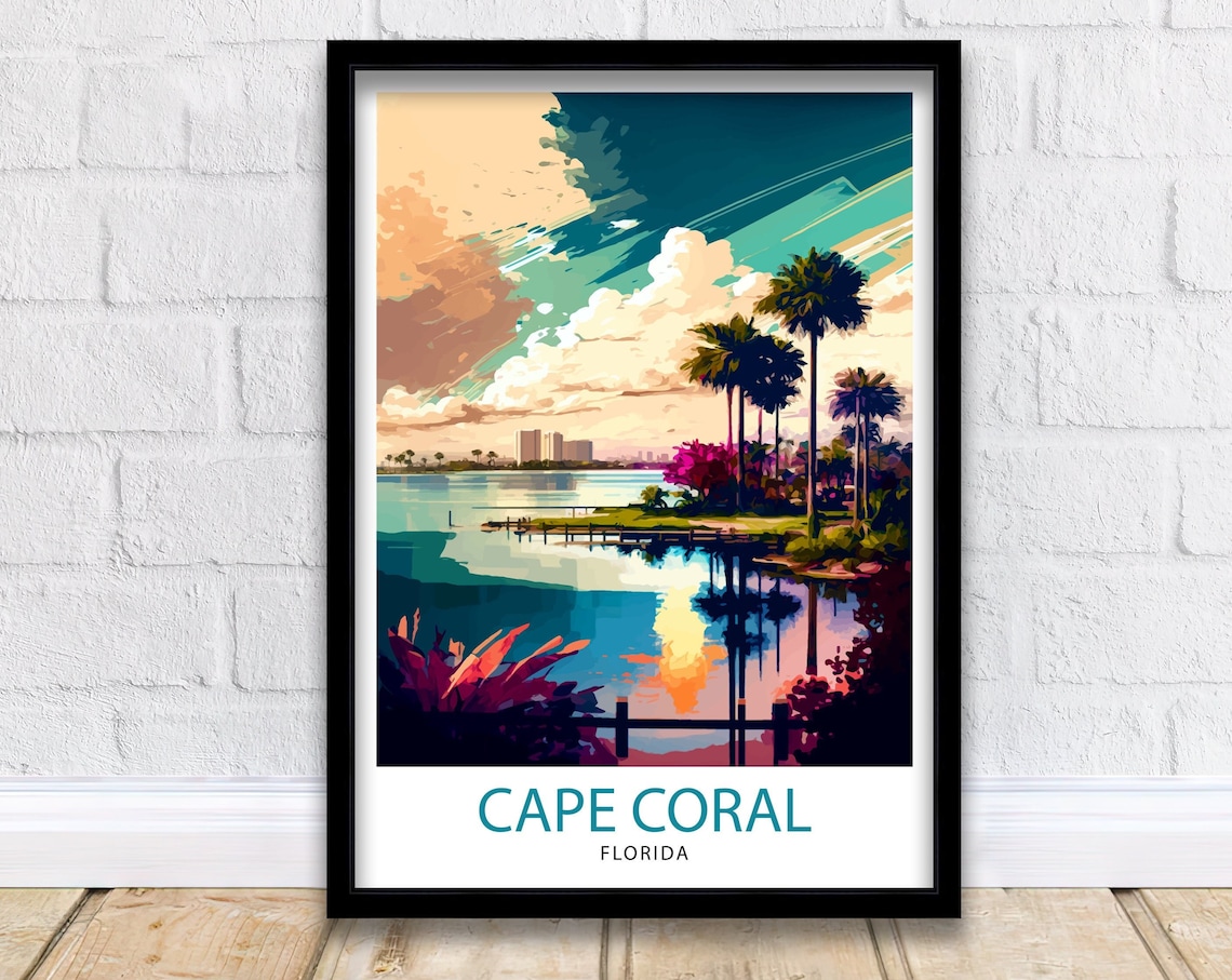 Cape Coral Florida Travel Poster, Coastal Wall Art