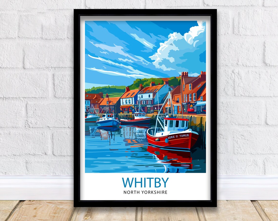 Whitby Harbour Travel Poster, Whitby UK Decor