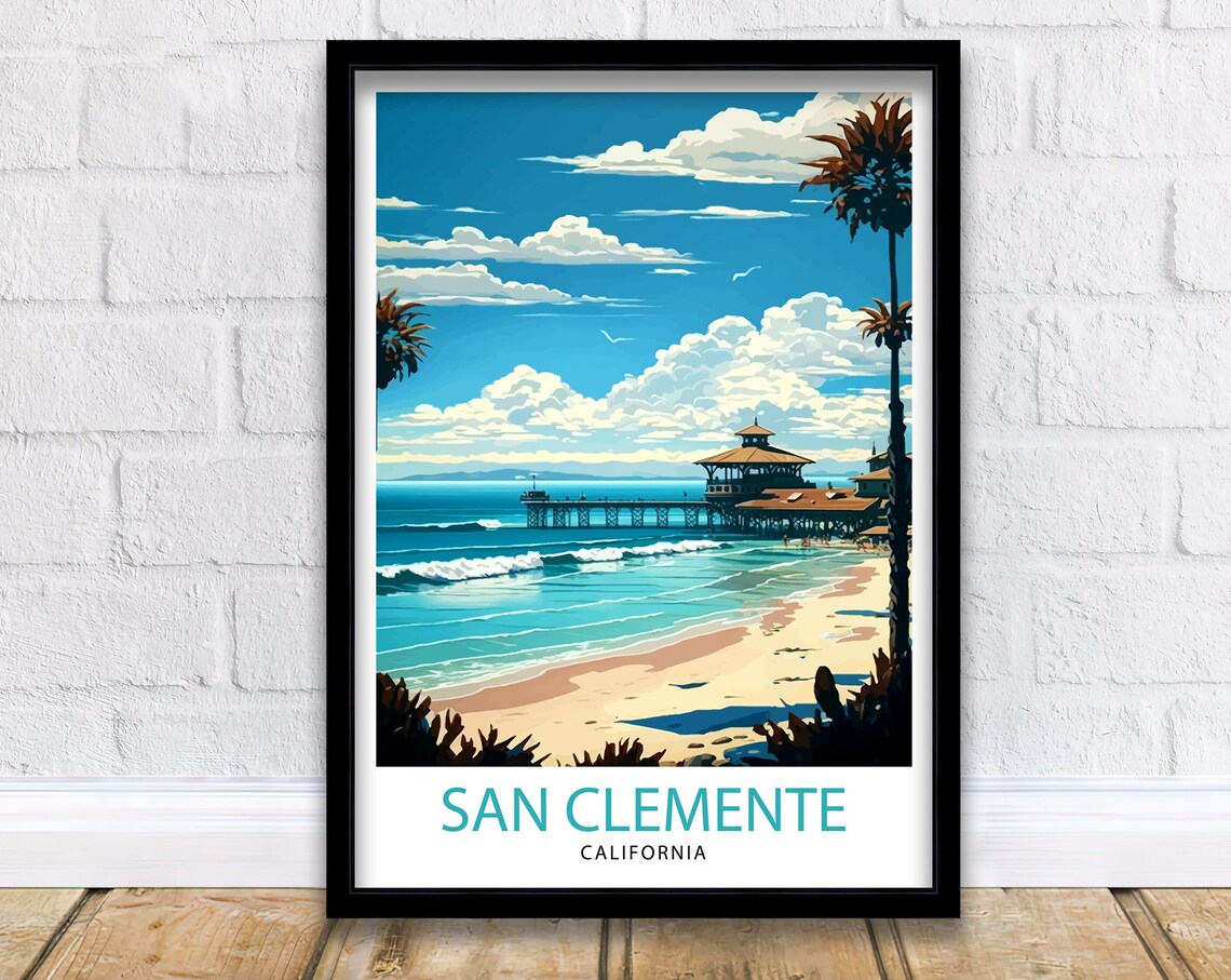 San Clemente California Pier Beach Pavilion Vintage Travel Poster