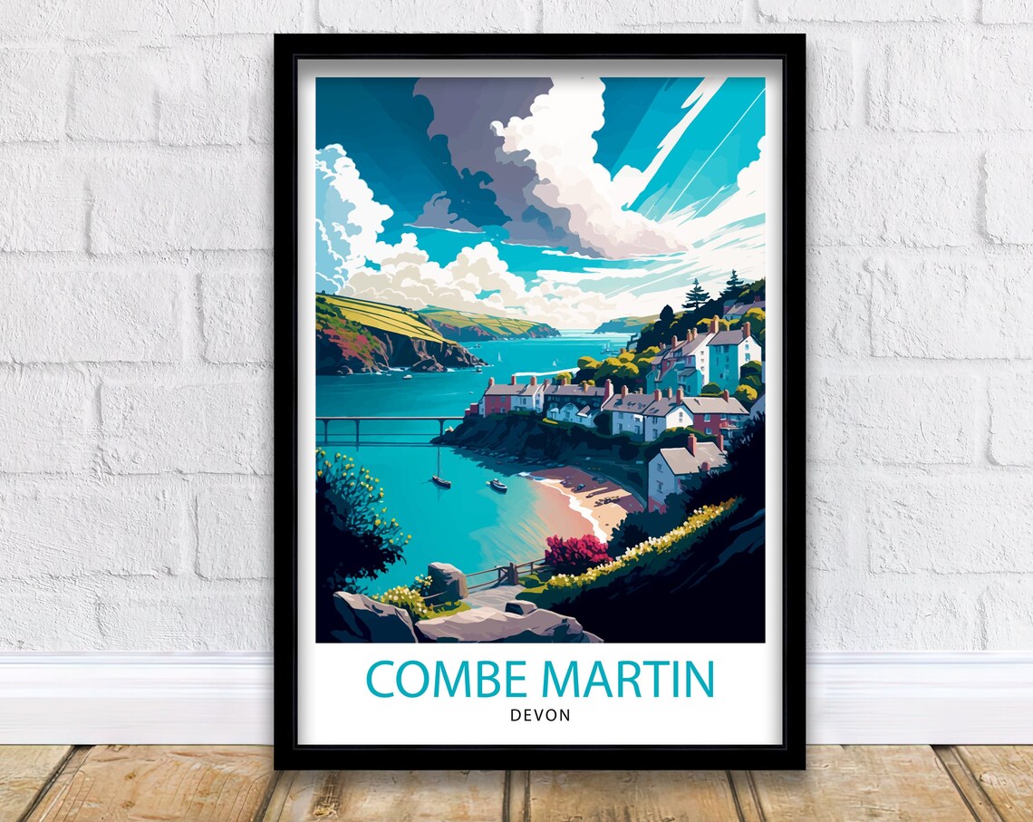 Combe Martin Devon Travel Poster, Coastal Place Print