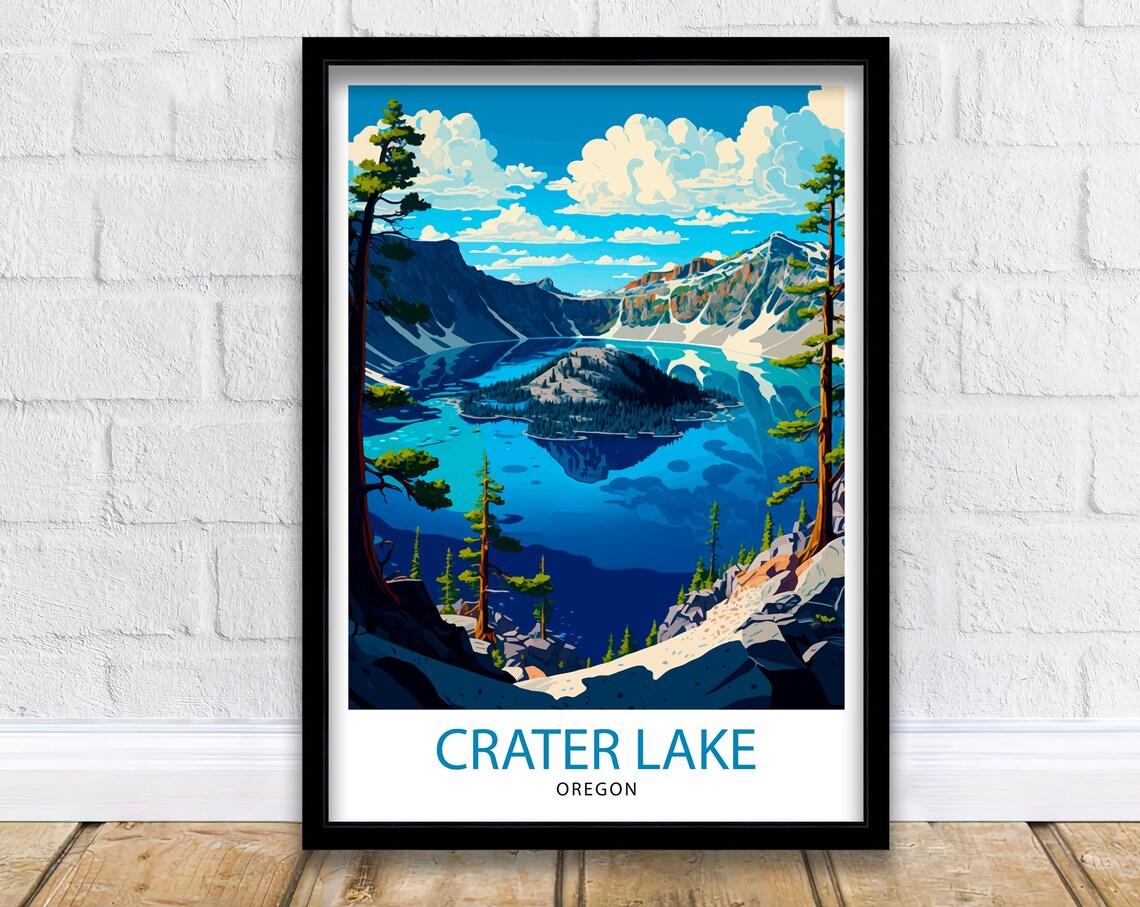 Crater Lake Oregon Travel Poster, Pacific Northwest