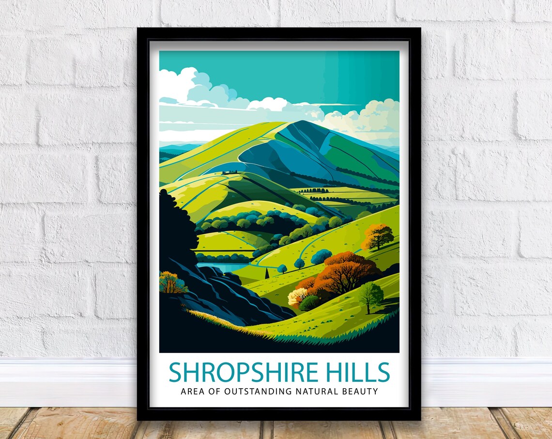 Shropshire Hills Travel Poster, Shropshire Home Decor