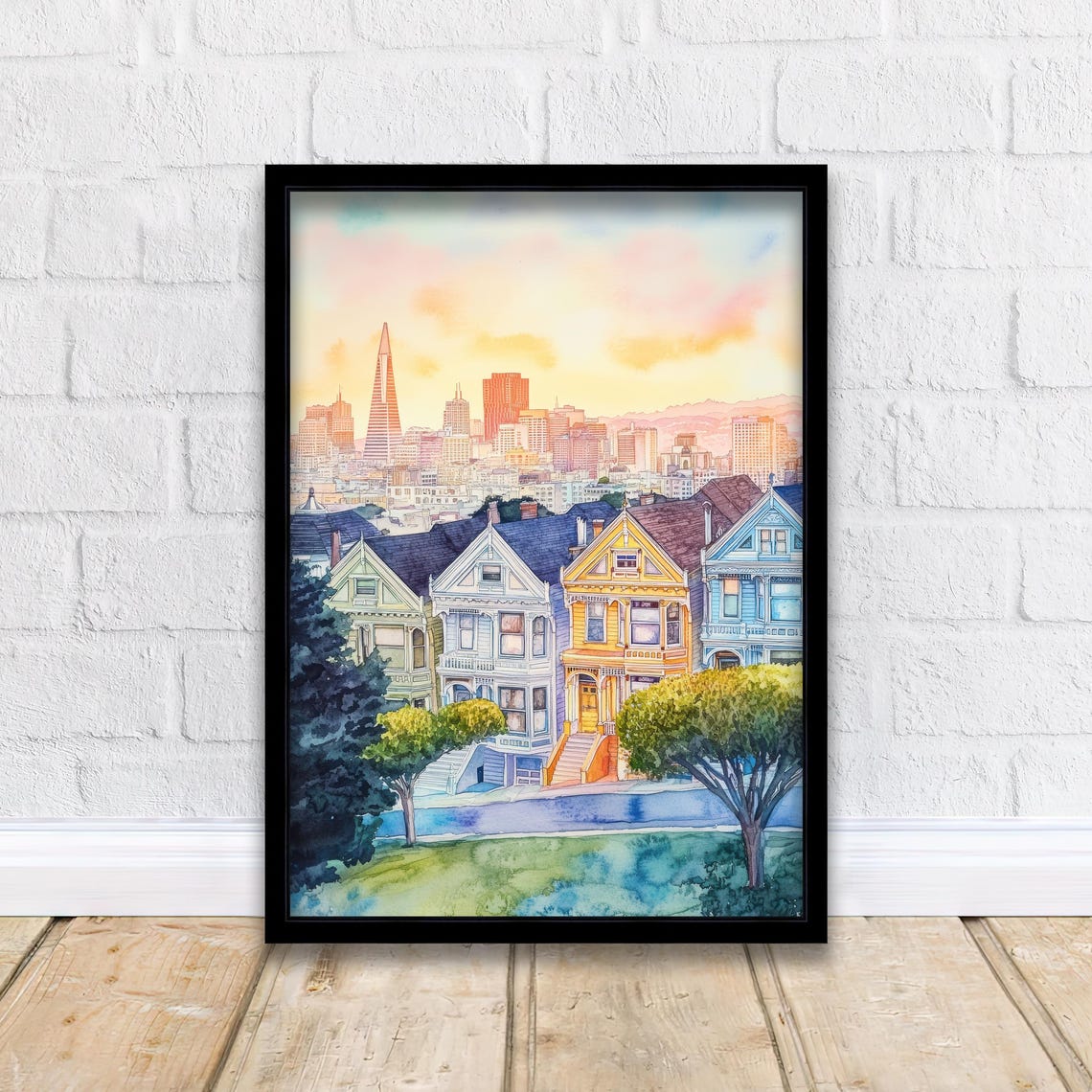 San Francisco Watercolor Painted Ladies Victorian Houses Poster