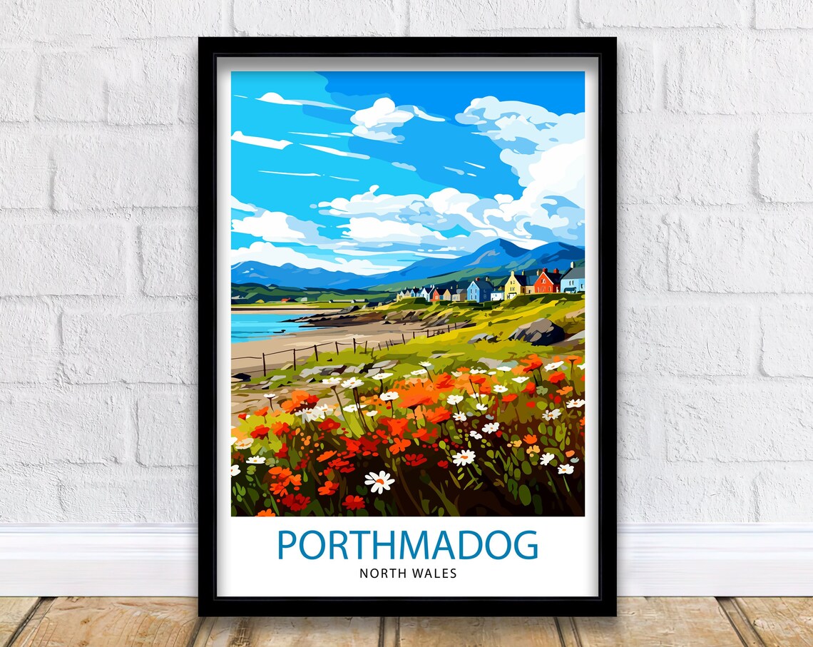 Porthmadog North Wales Coastal Town Wildflower Meadow Travel Poster