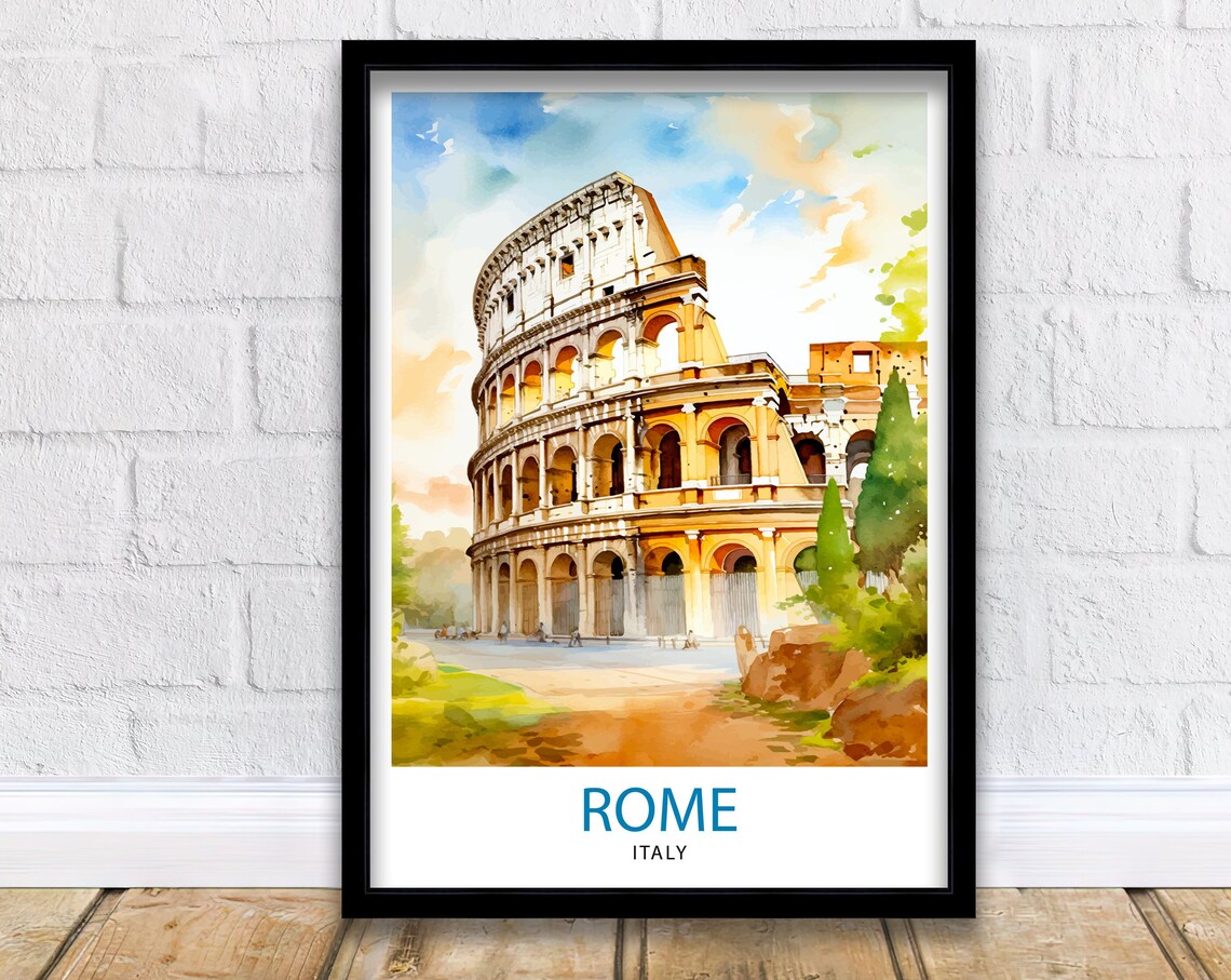 Rome Italy Colosseum Watercolor Ancient Landmark Travel Poster