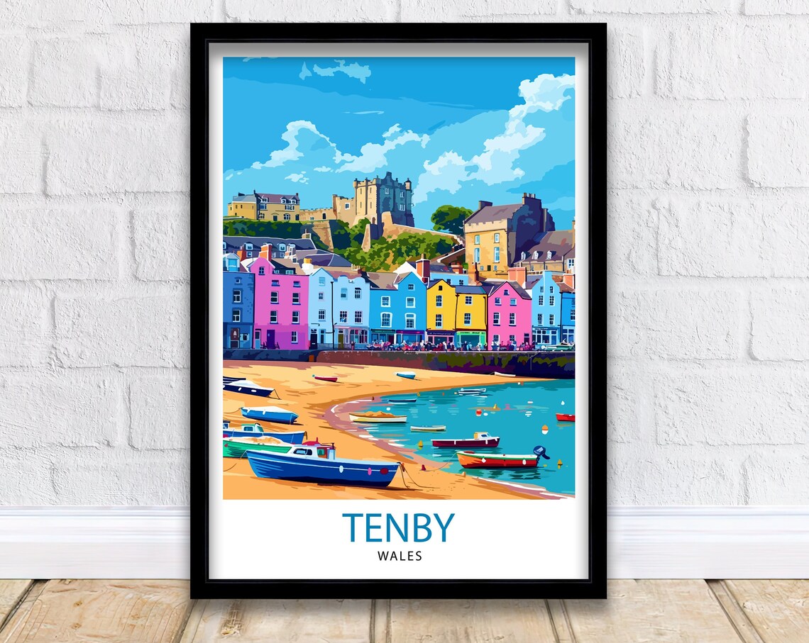 Tenby Pembrokshire Travel Poster, Coastal Art Print