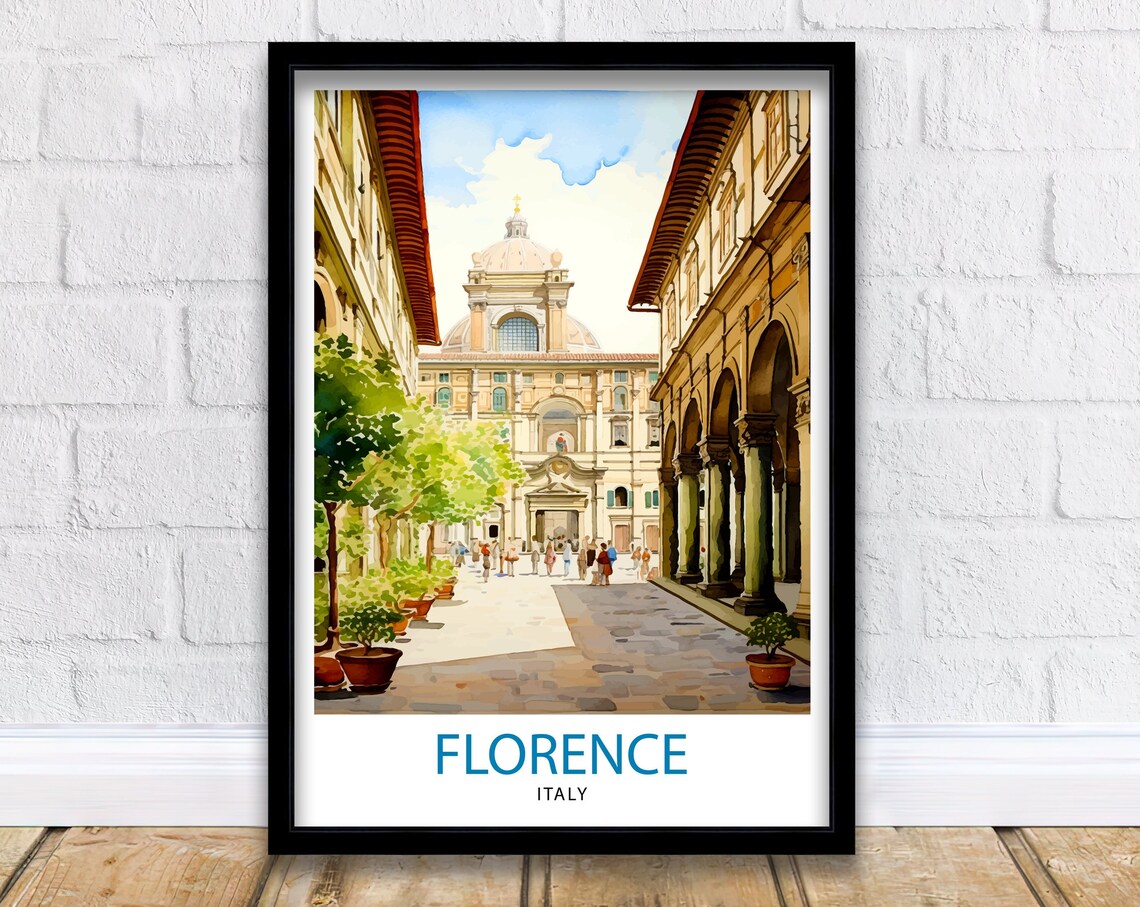 Florence Italy Watercolor Street Scene Italian Travel Art Poster