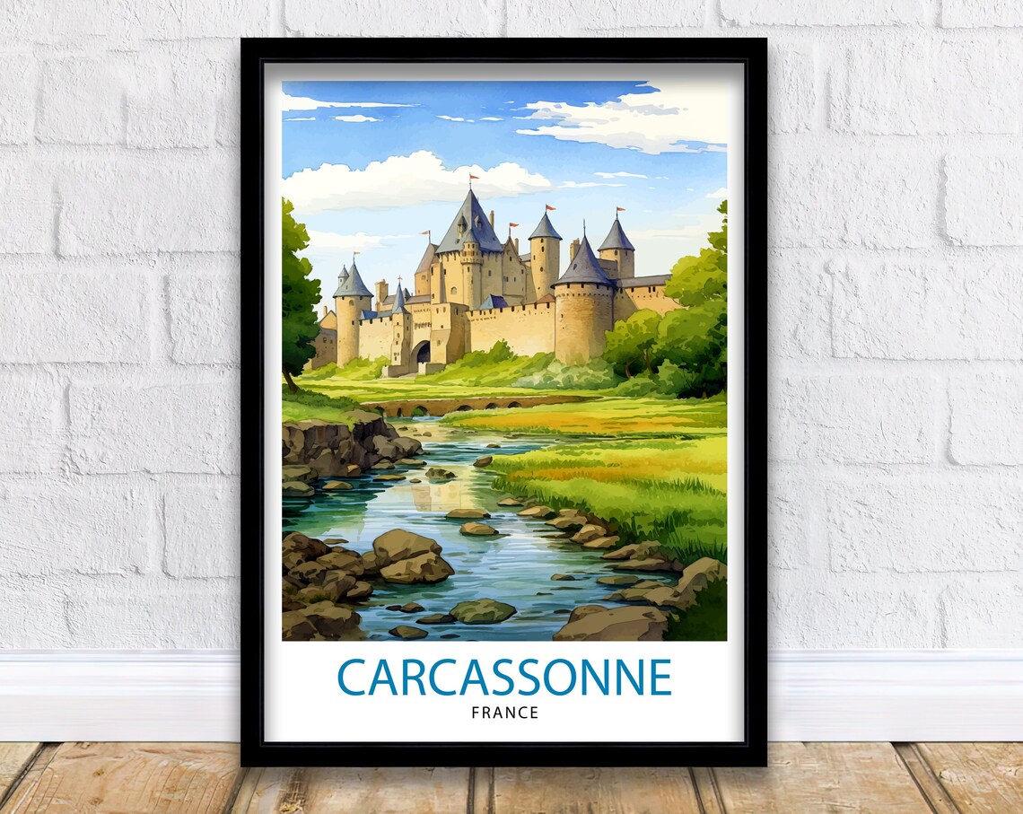 Carcassonne France Medieval Walled Fortress Castle River Poster