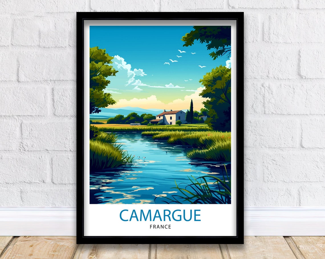 Camargue France Print Wild Wetlands Art Provence Nature Poster Flamingo Sanctuary Wall Decor French Delta Landscape Rhone River Estuary