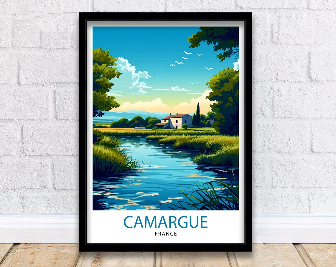 Camargue France Wetlands Marsh Farmhouse Provence Nature Travel Poster