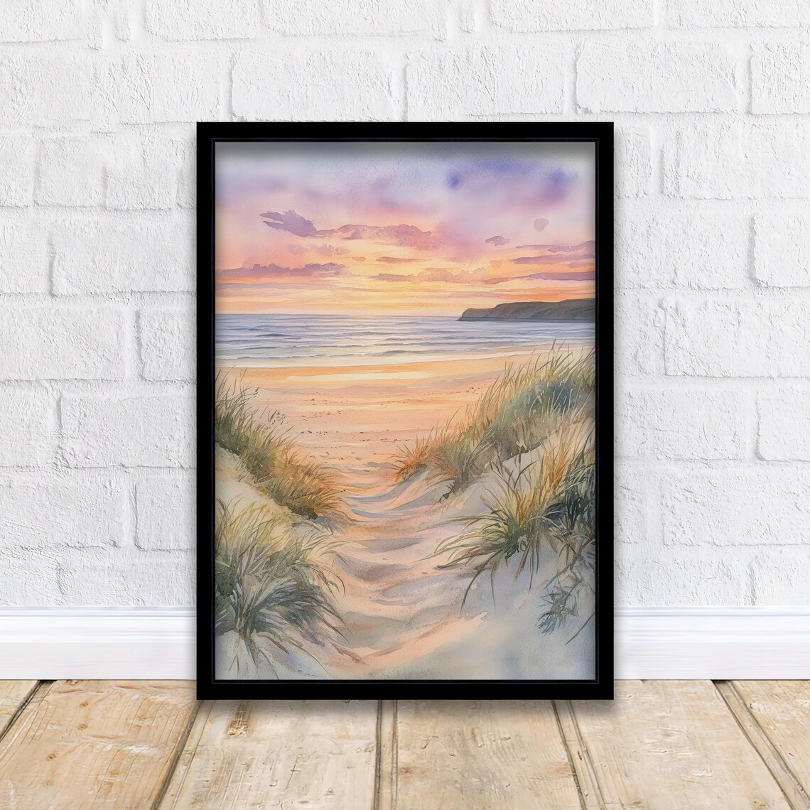 Saunton Sands Sunset Beach Watercolor Devon Dunes Coastal Poster