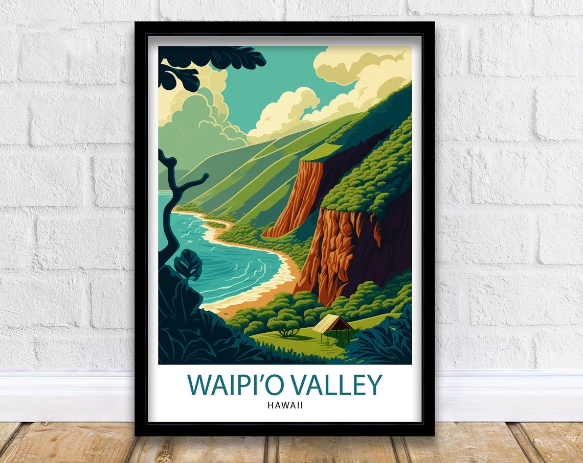 Waipio Valley Hawaii Tropical Cliffs Beach Cove Island View Poster