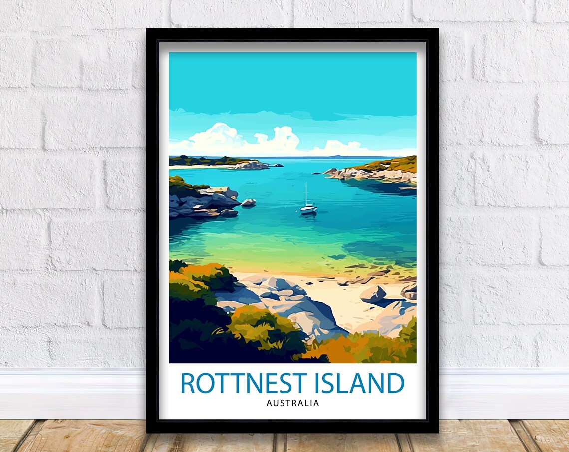 Rottnest Island Australia Turquoise Bay Sailboat Beach Travel Poster
