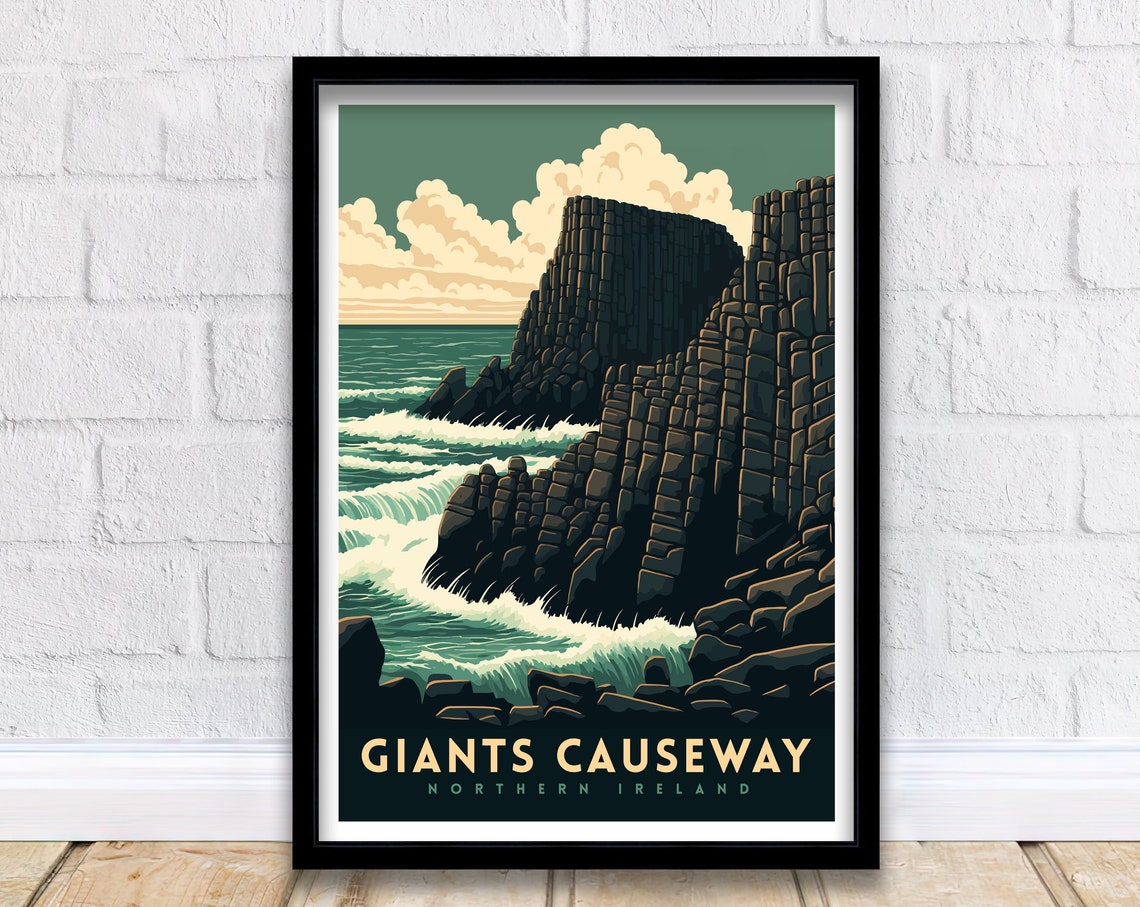 Giants Causeway Northern Ireland Basalt Cliffs Retro Travel Poster