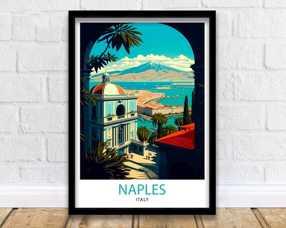 Naples Italy Bay Vesuvius View Arch Vintage Travel Poster Art