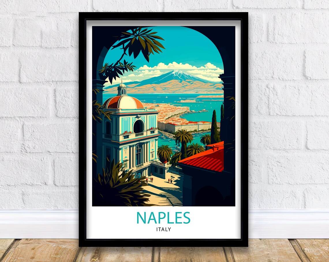 Naples Italy Bay Vesuvius View Arch Vintage Travel Poster Art