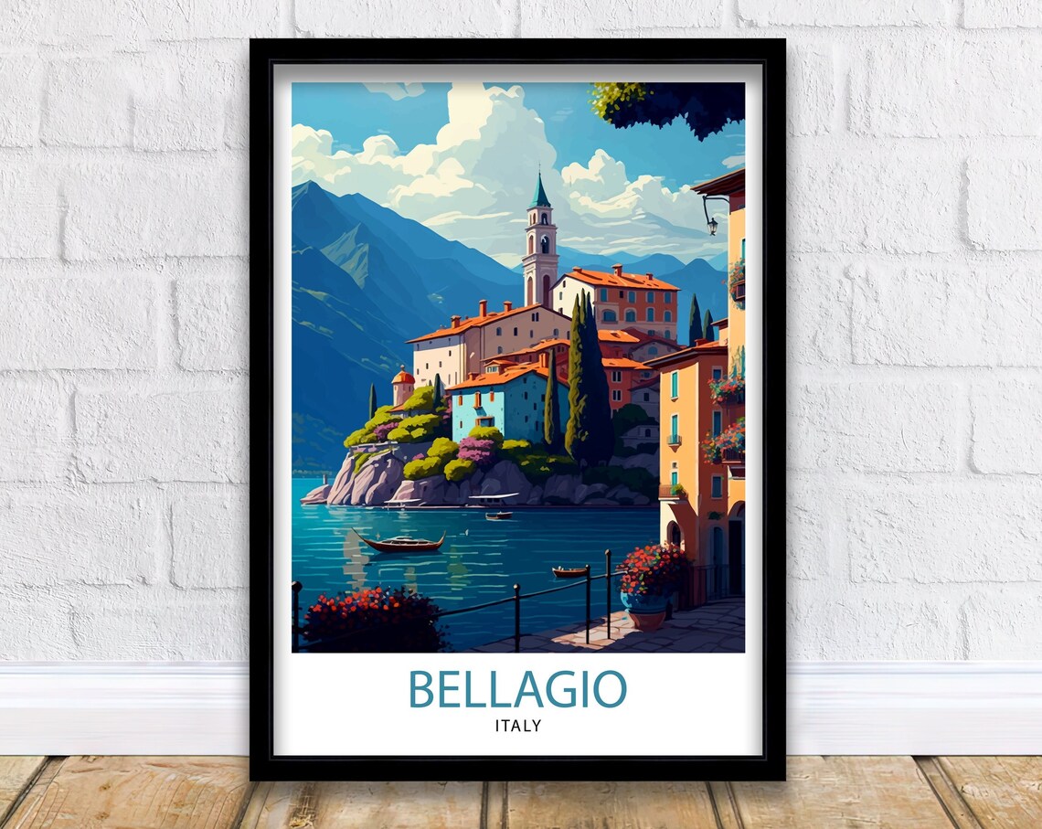 Bellagio Italy Lake Como Lakeside Town Church Tower Art Poster
