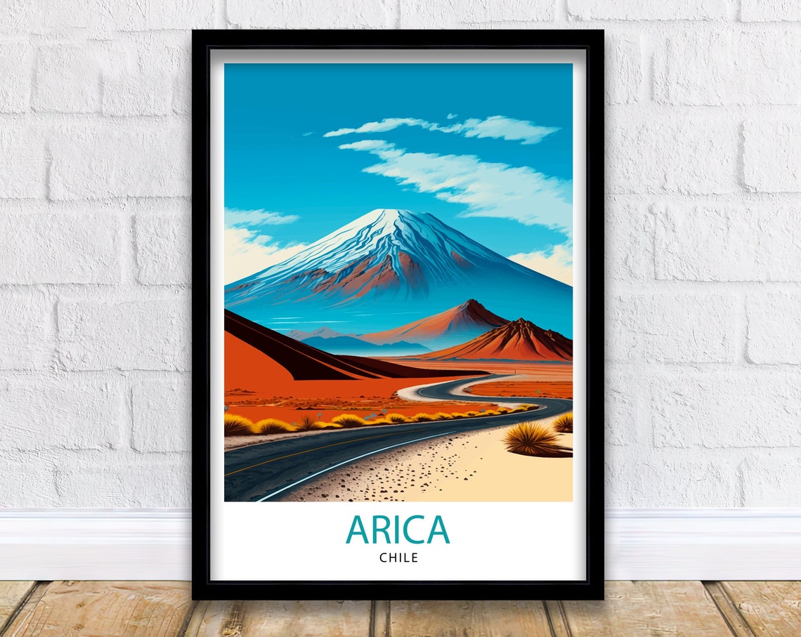 Arica Chile Snowcapped Volcano Desert Road Dramatic Landscape Poster