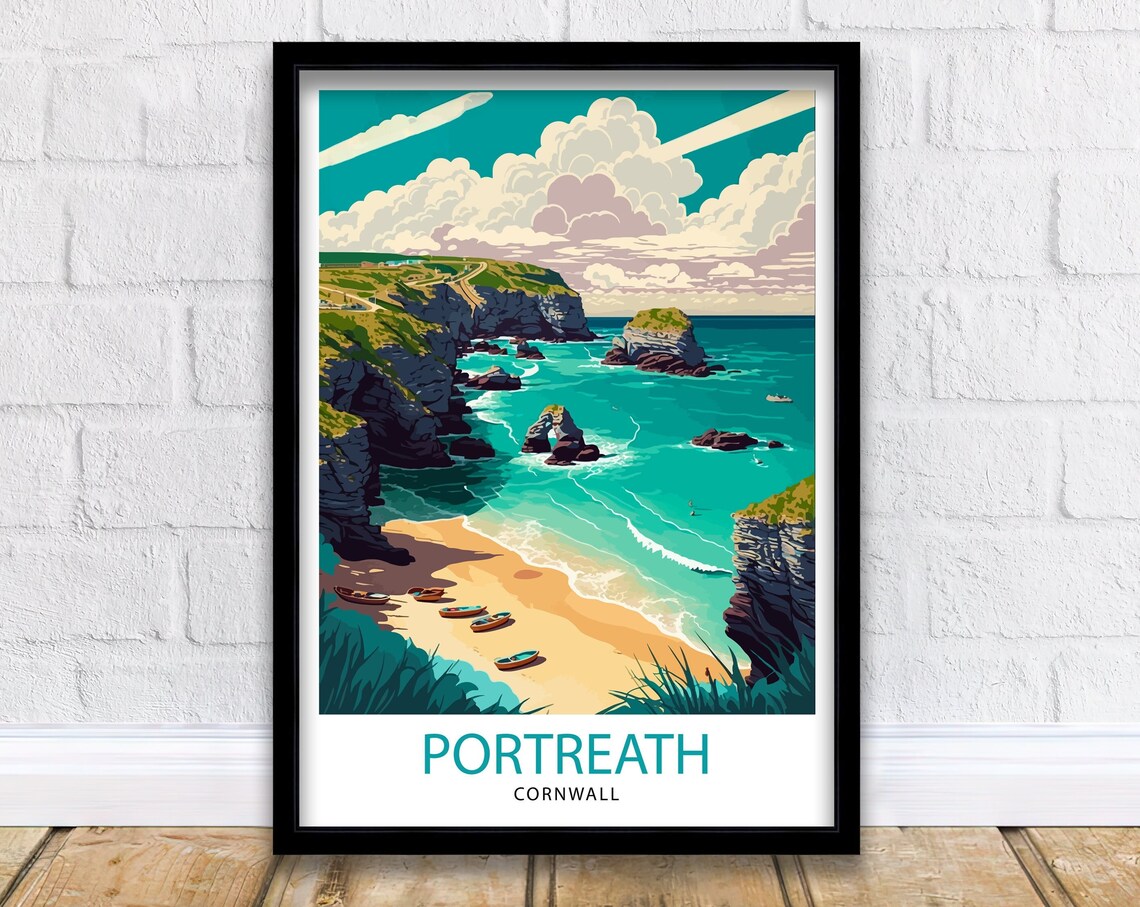Portreath Cornwall Travel Poster, Cornwall Illustration