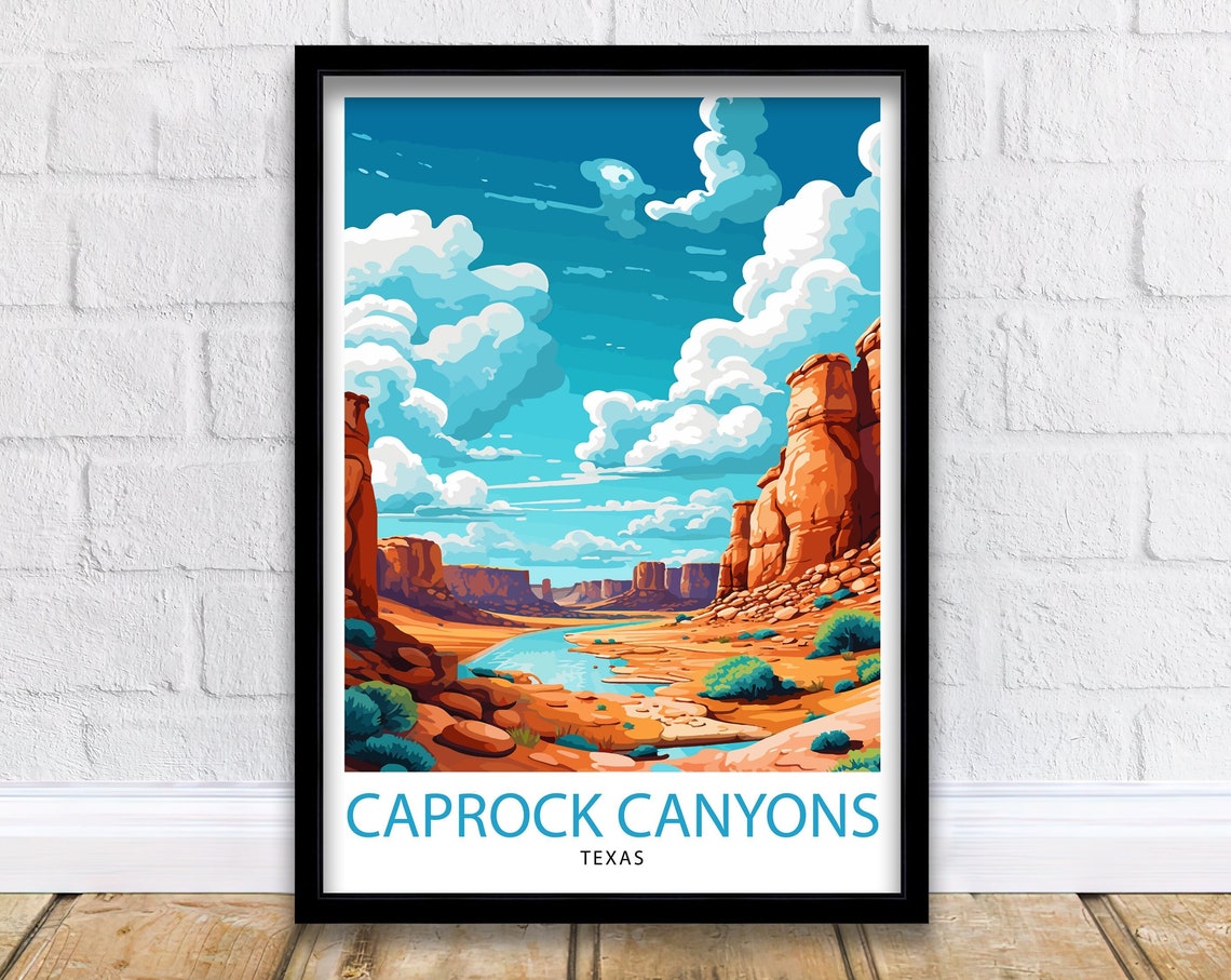 Caprock Canyons Texas Red Rock Canyon Illustration Travel Poster