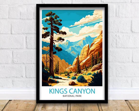 Kings Canyon National Park Pine Cliffs Mountain Vintage Travel Poster