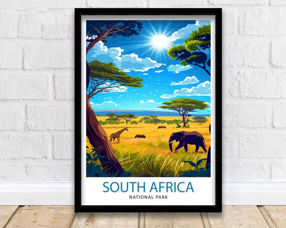 South Africa National Park Wildlife Safari Scene Travel Poster