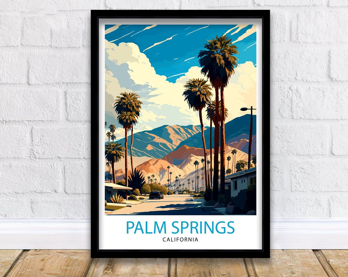 Palm Springs California Desert Palms Mountain Retro Travel Poster