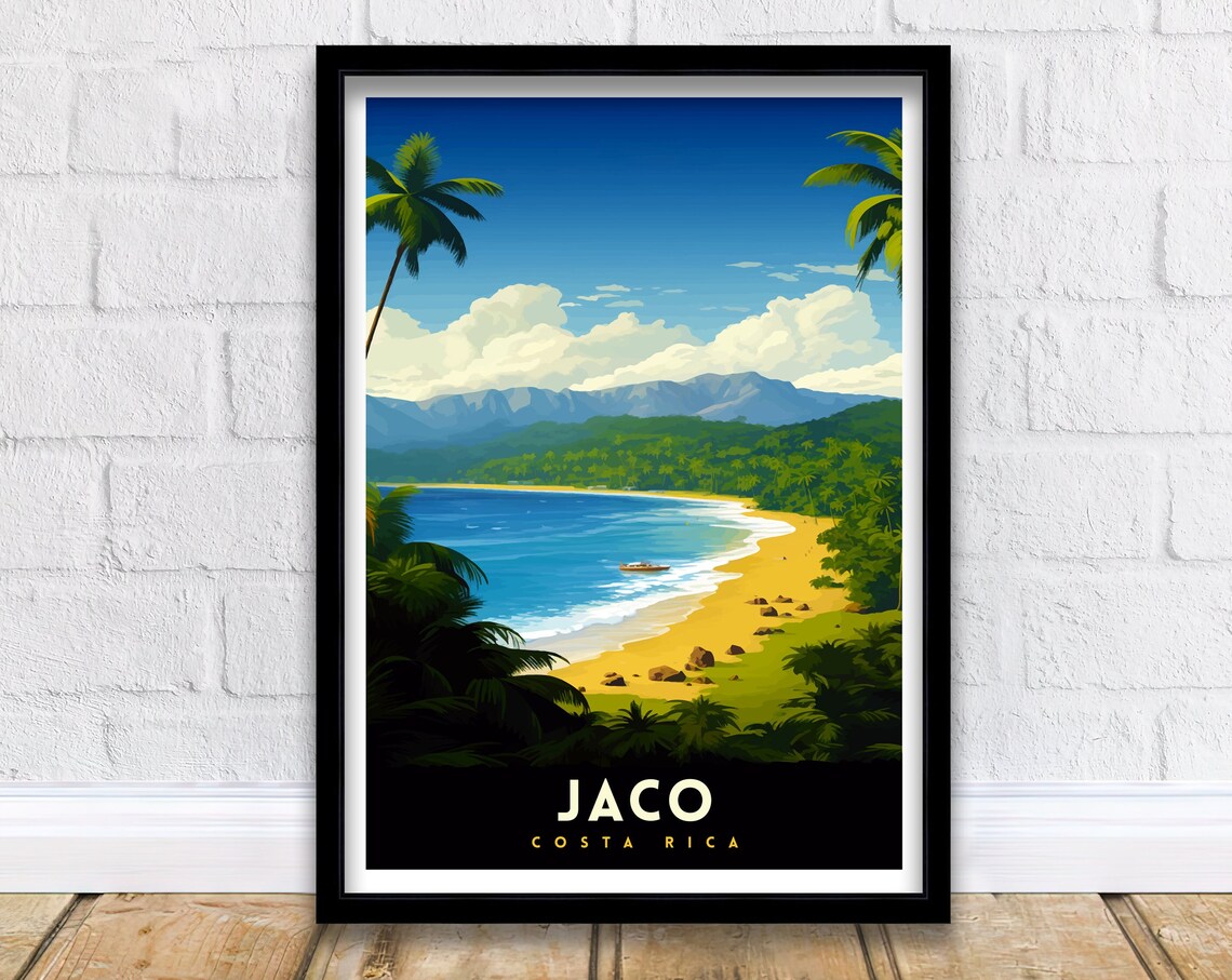 Jaco Costa Rica Tropical Beach Palms Surf Scene Travel Art Poster