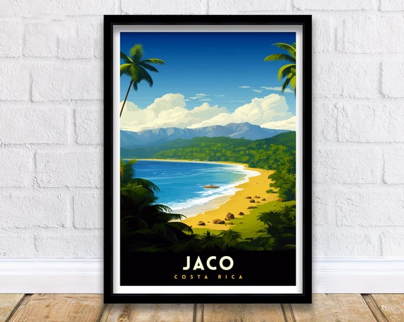 Jaco Costa Rica Tropical Beach Palms Surf Scene Travel Art Poster