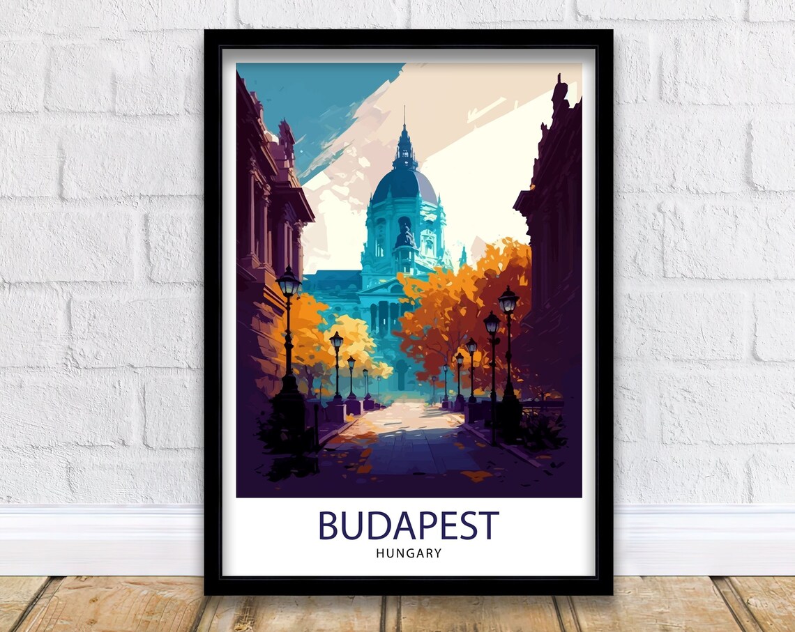 Budapest Hungary Autumn Street Domed Landmark Moody View Poster