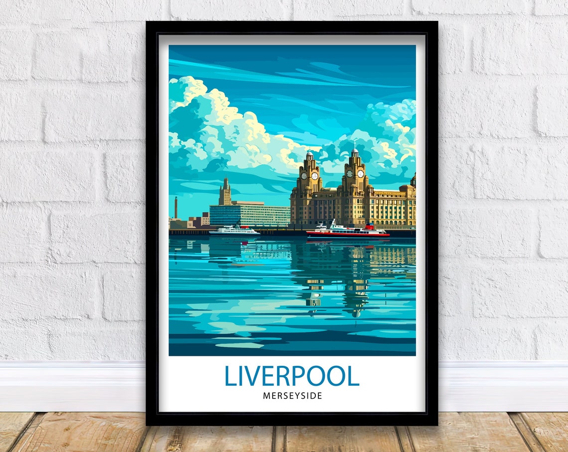 Liverpool Merseyside Waterfront Liver Building Ferry Scene Poster