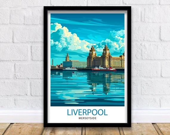 Liverpool Merseyside Waterfront Liver Building Ferry Scene Poster