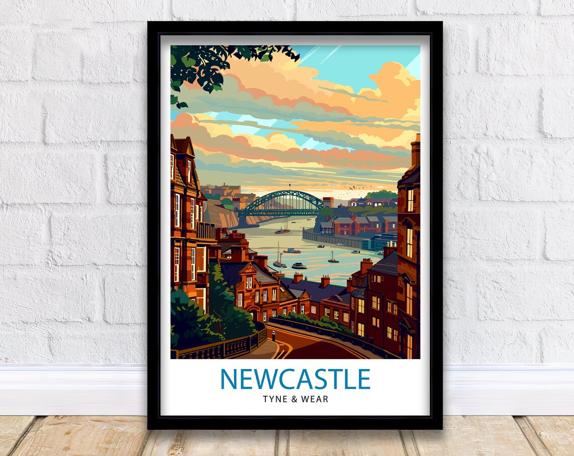 Newcastle Upon Tyne Travel Poster, England Decor