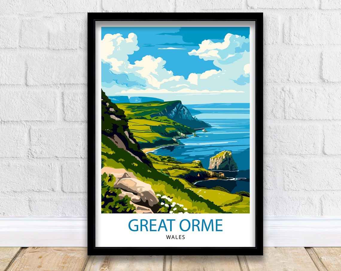 Great Orme Wales Coastal Cliffs Sea View Vintage Travel Poster
