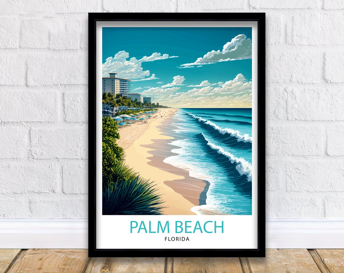Palm Beach Florida Sandy Shoreline Vintage Coastal Travel Poster