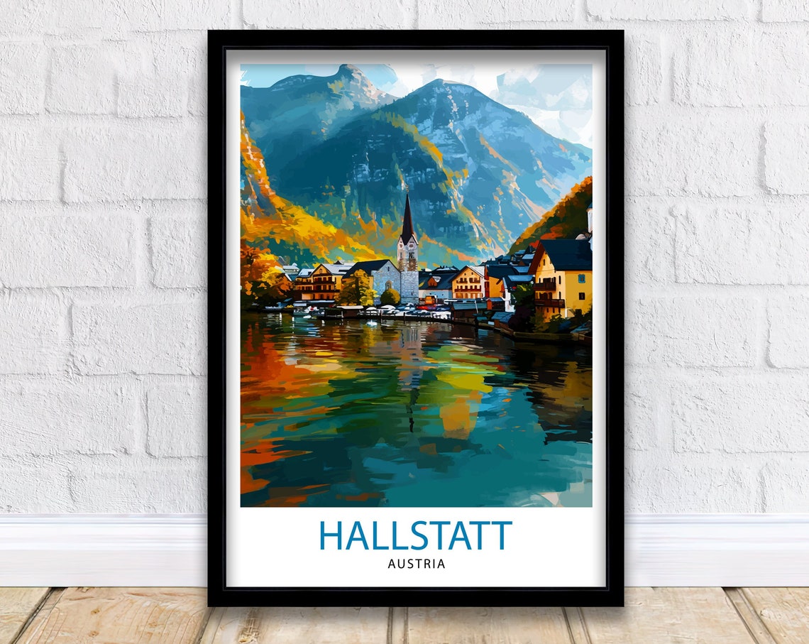 Hallstatt Austria Lakeside Village Church Autumn View Poster