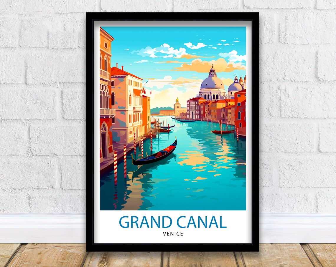 Grand Canal Venice Italy Travel Poster with Gondola Watercolor